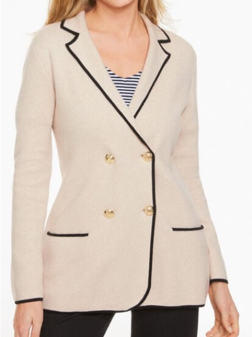 Talbots Women’s Heathered Sesame & Black Tipped Knit Sweater Blazer- Size XL